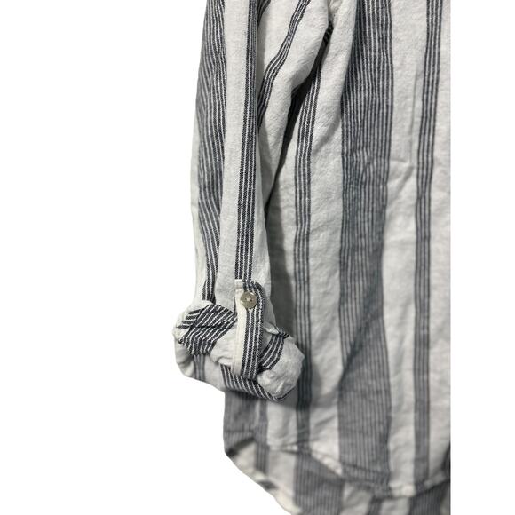 Orvis Womens Linen Blend Long Sleeve Button Down Roll Tab Black White Small - Picture 5 of 8